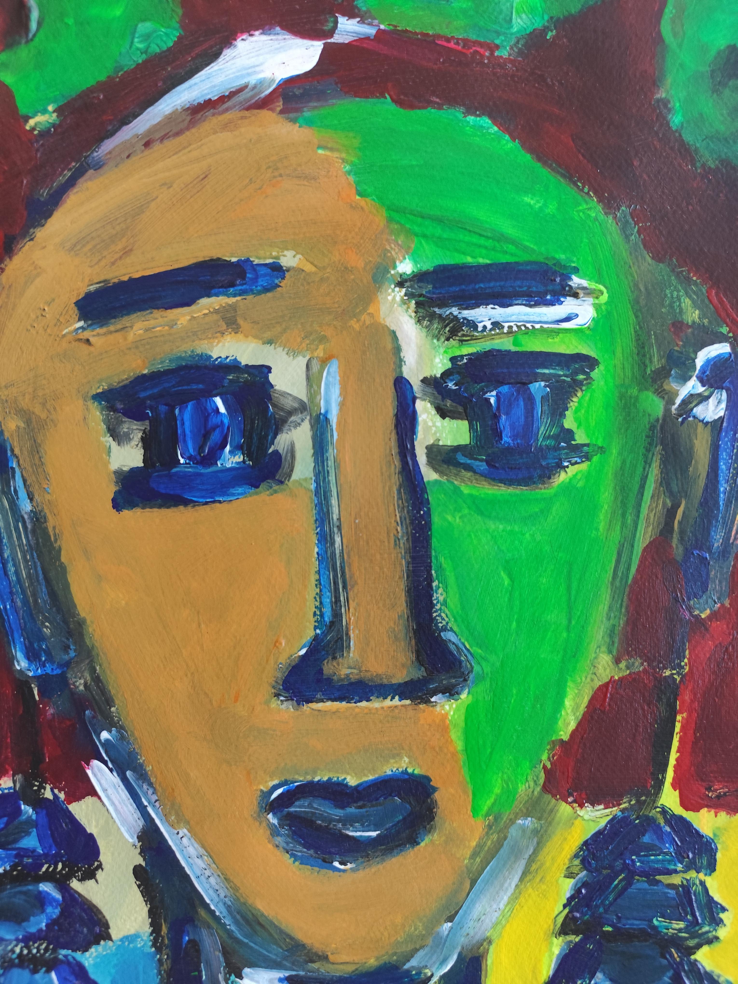 Modern abstract expressionist fauvist art naïve acrylic portrait 