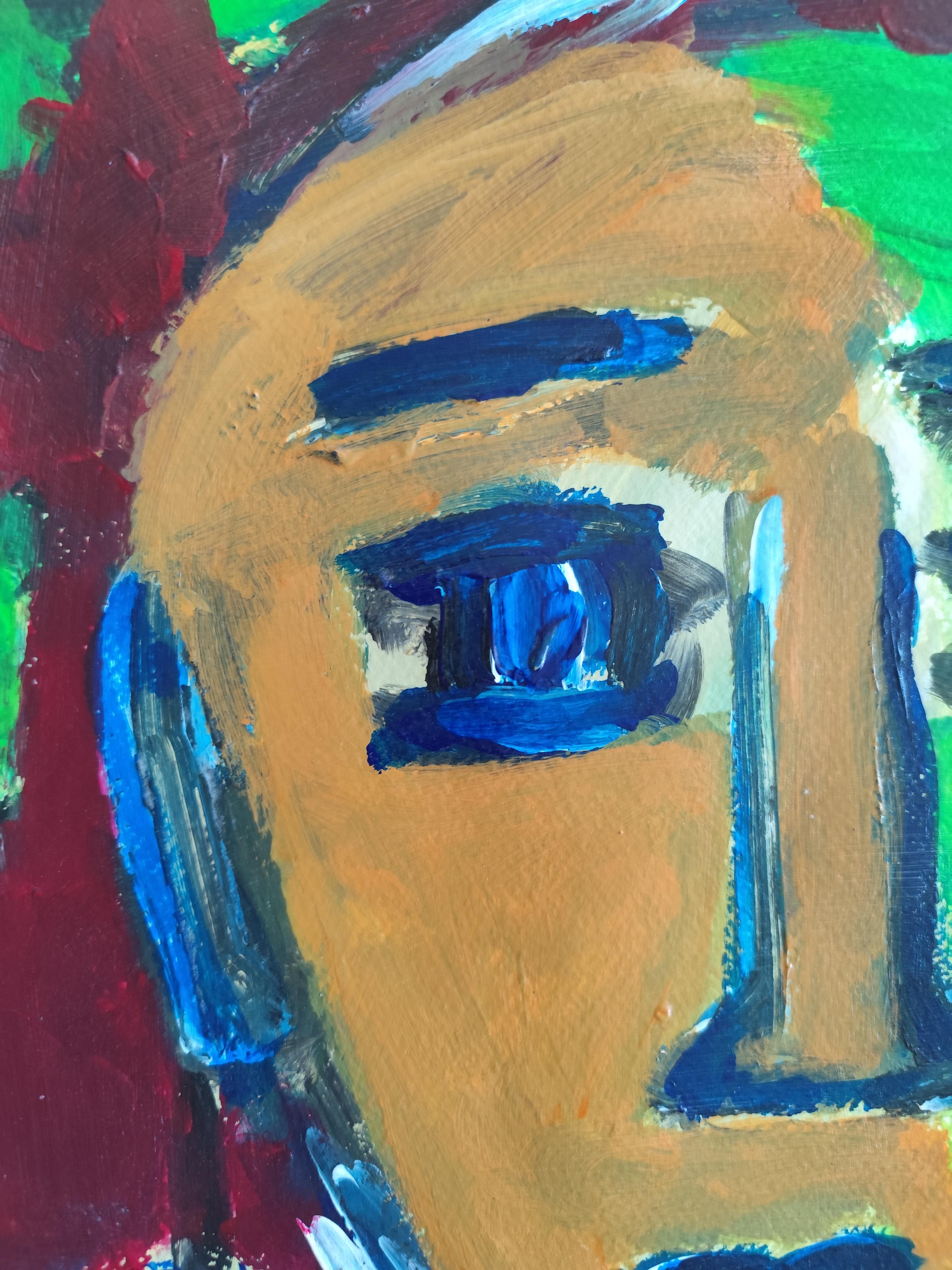 Modern abstract expressionist fauvist art naïve acrylic portrait 