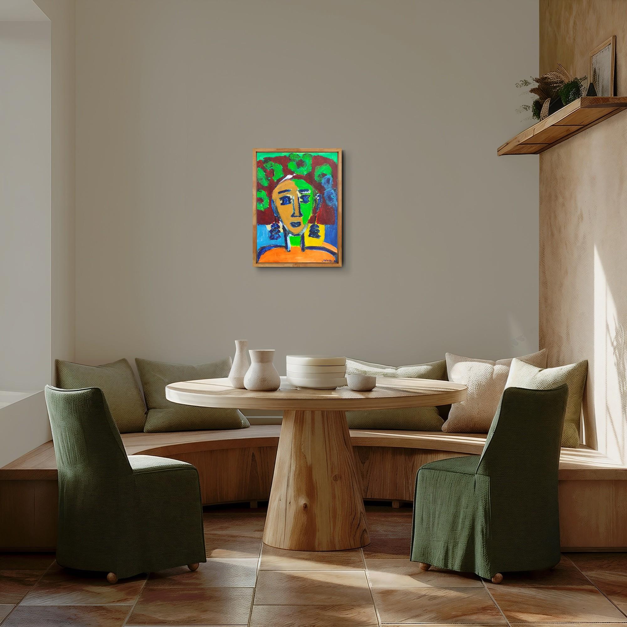 Modern abstract expressionist fauvist art naïve acrylic portrait 