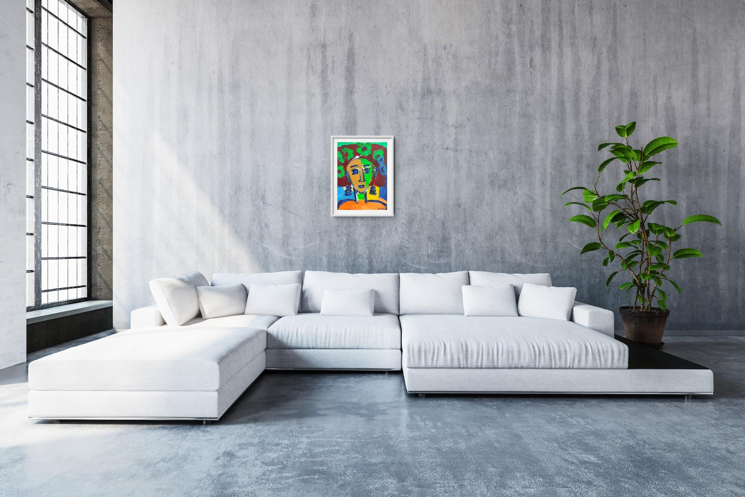 Modern abstract expressionist fauvist art naïve acrylic portrait 