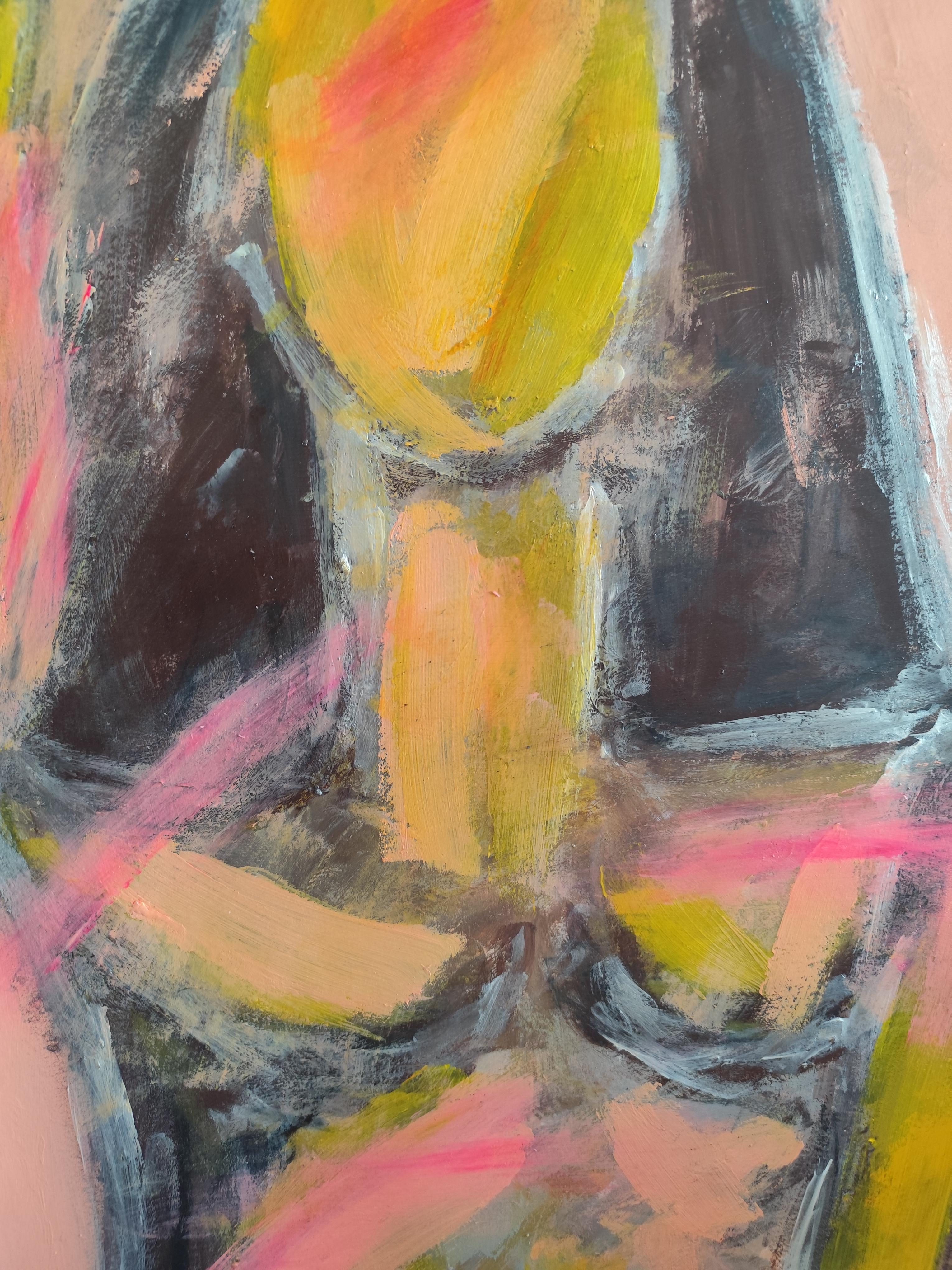 Modern abstract expressionist woman's figure acrylic painting 