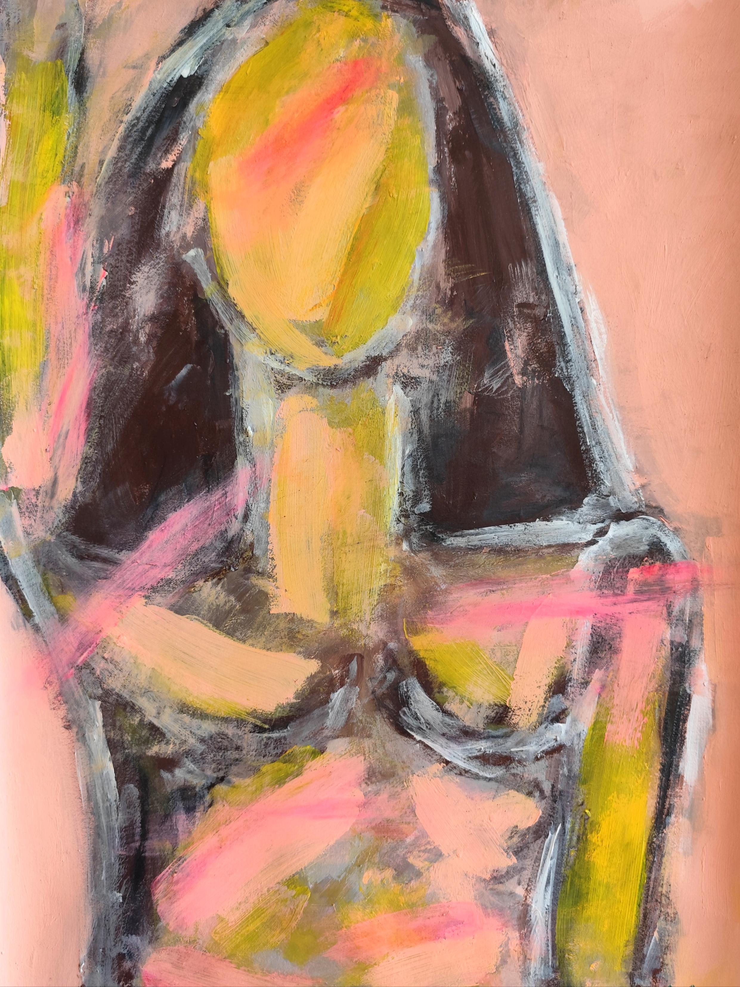 Mougenot Natalya Figurative Painting - Modern abstract expressionist woman's figure acrylic painting "Radiant Force"