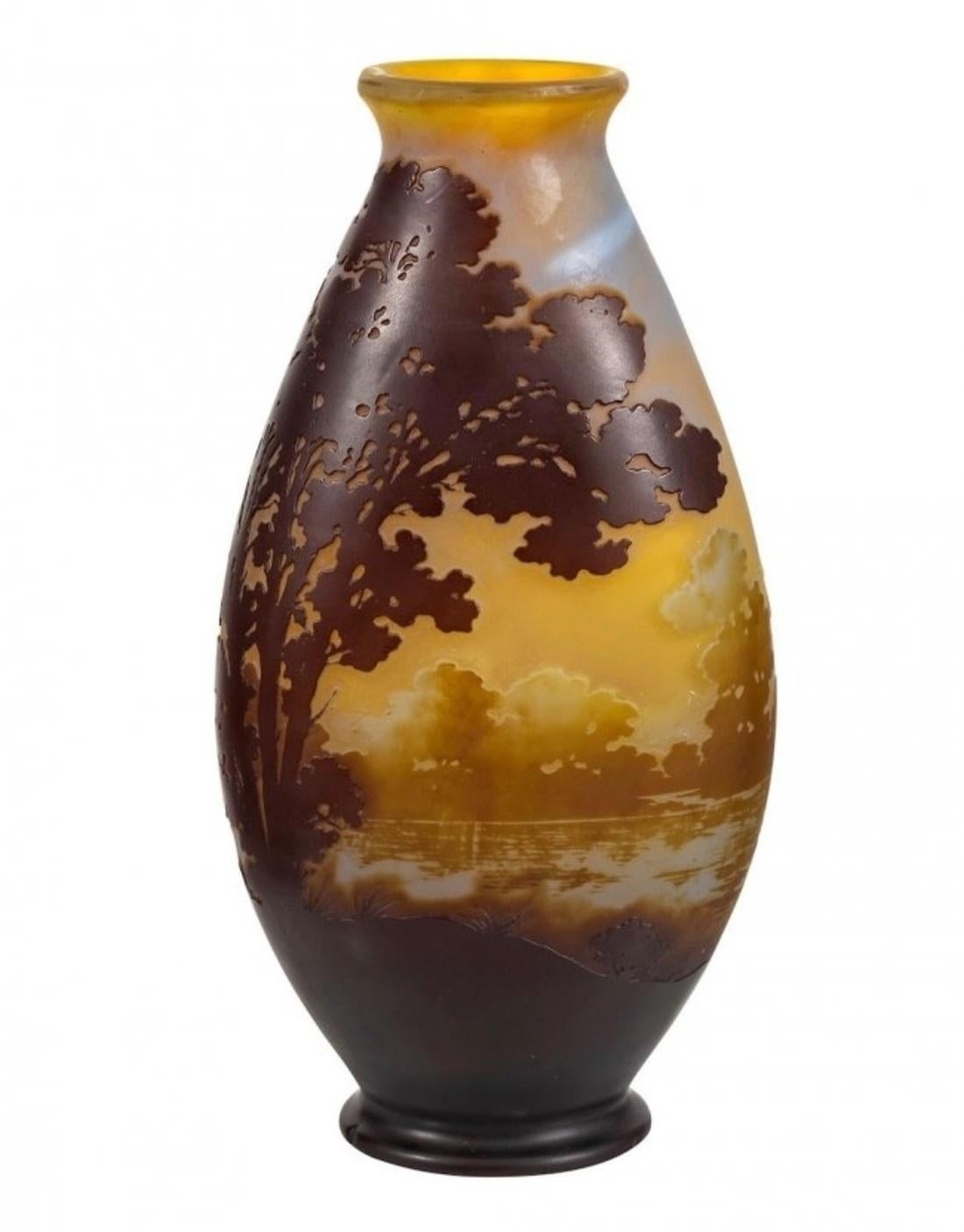Art Glass Galle Cameo Glass Vase For Sale