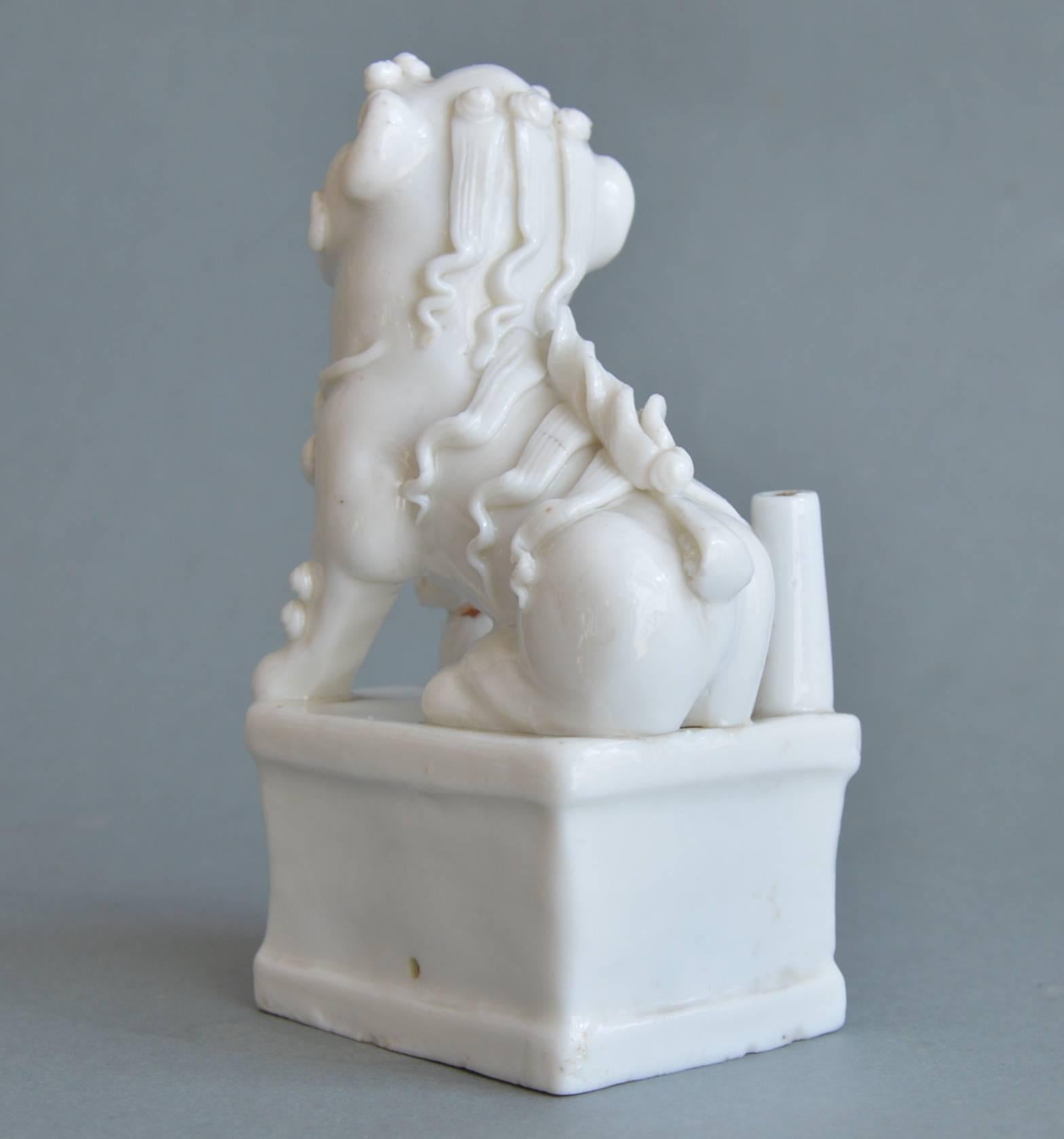 Molded Moulded Miniature Blanc de Chine Porcelain Figurine of a Foo Lion Kangxi