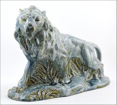 Moulin-des-Loups, Orchies, Art Deco Ceramic Lion Statue, 1920