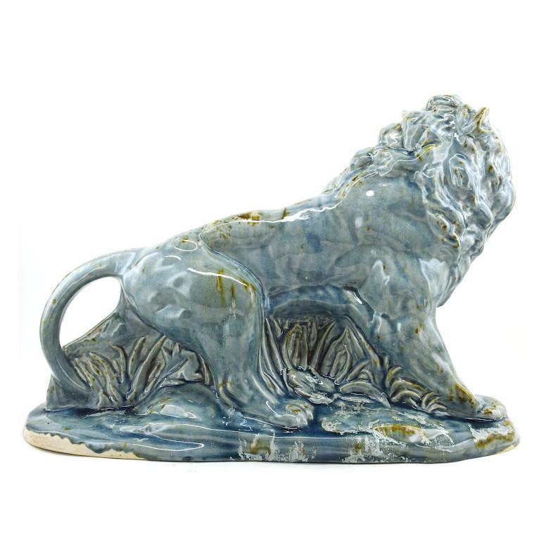 Mid-20th Century Moulin-des-Loups, Orchies, French Art Deco Ceramic Lion Statue, 1930s For Sale