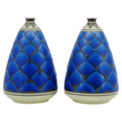 Moulin-des-Loups, Orchies, French Art Deco Ceramic Pair of Vases, 1930s