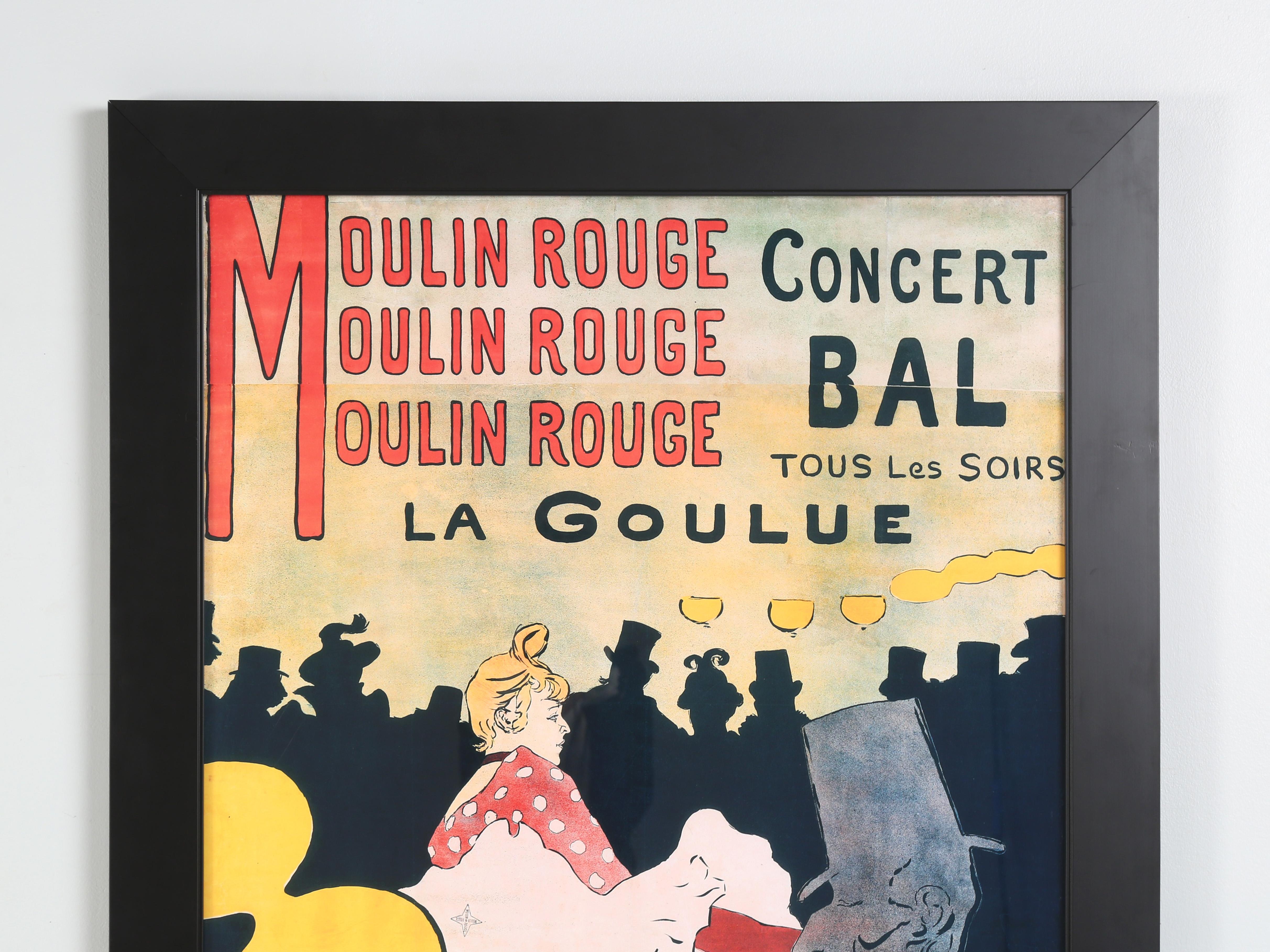 Affiche de style français du bal-concert du Moulin Rouge par Henri de Toulouse-Lautrec. Grand format et joliment encadré.
**Veuillez noter que le bas du cadre est ébréché. Il y a également des éraflures un peu partout, image 3.
