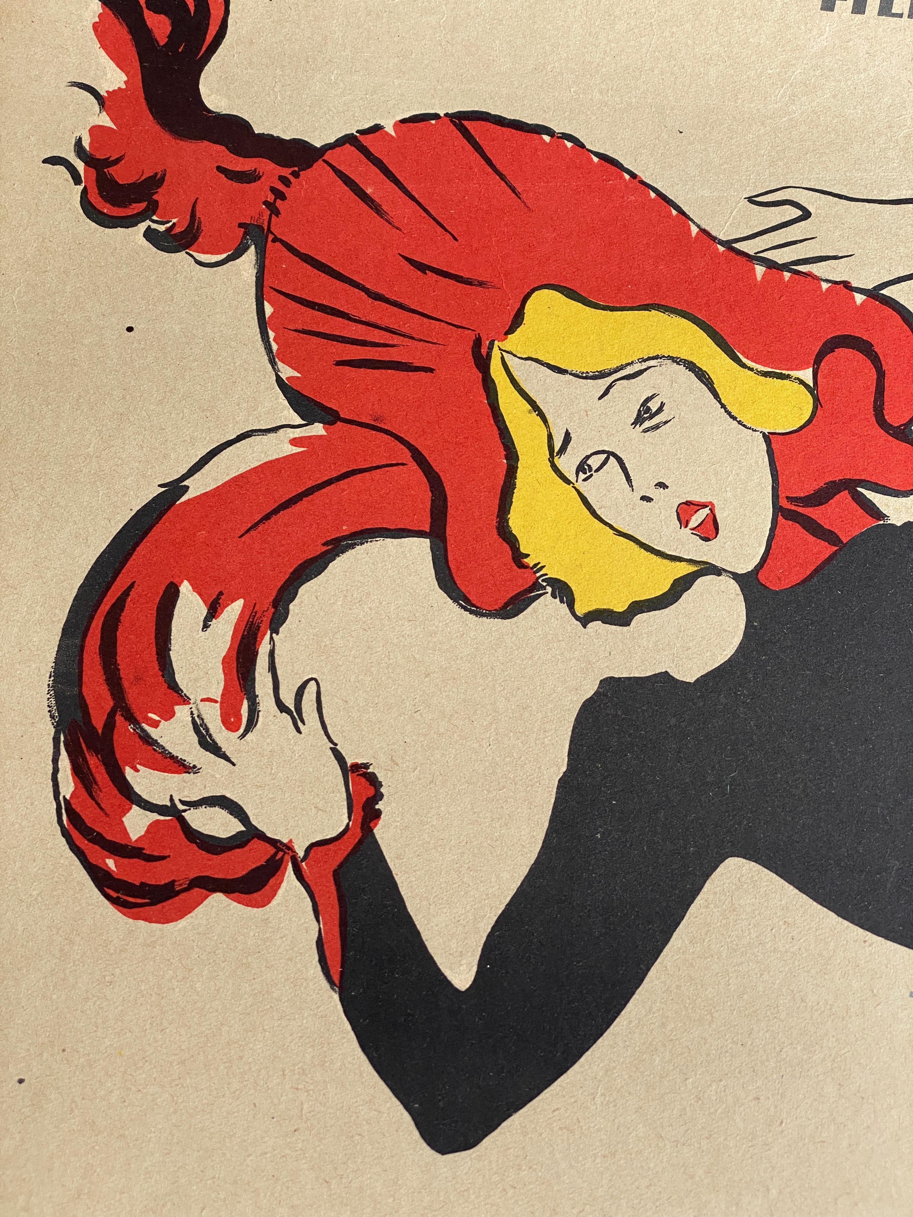 Mid-Century Modern 'Moulin Rouge' Original Vintage Movie Poster by Lucjan Jagodzinski, Polish, 1957 For Sale