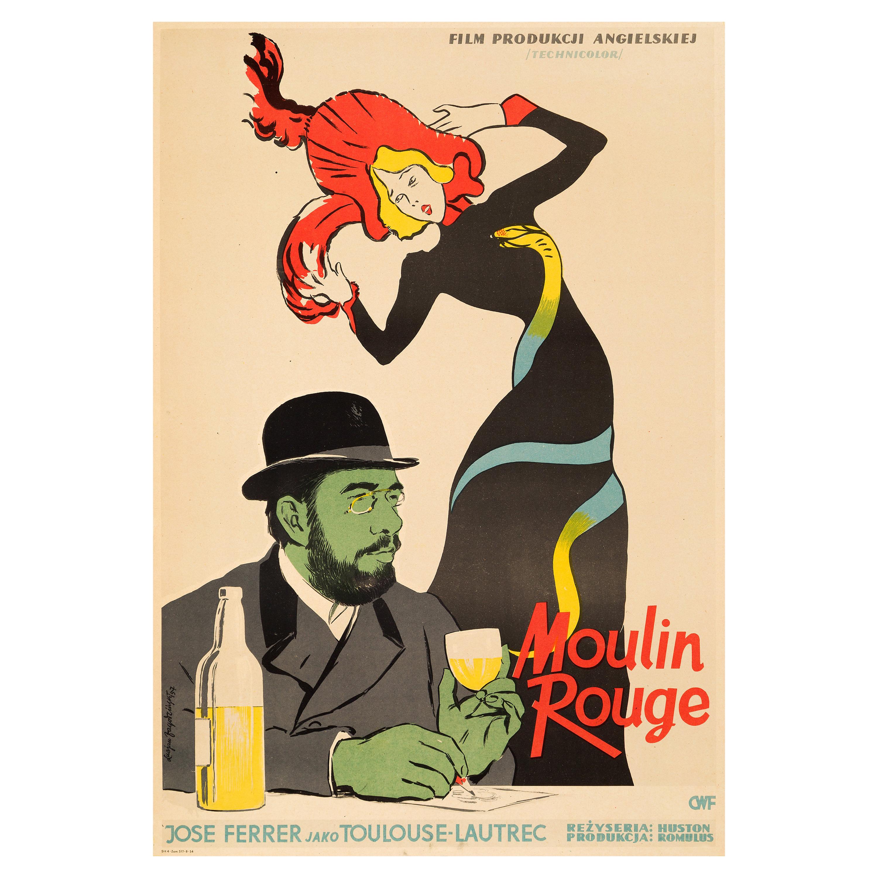 'Moulin Rouge' Original Vintage Movie Poster by Lucjan Jagodzinski, Polish, 1957