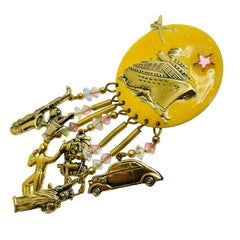 MOULIN ROUGE signed vintage gold enamel rhinestone designer brooch