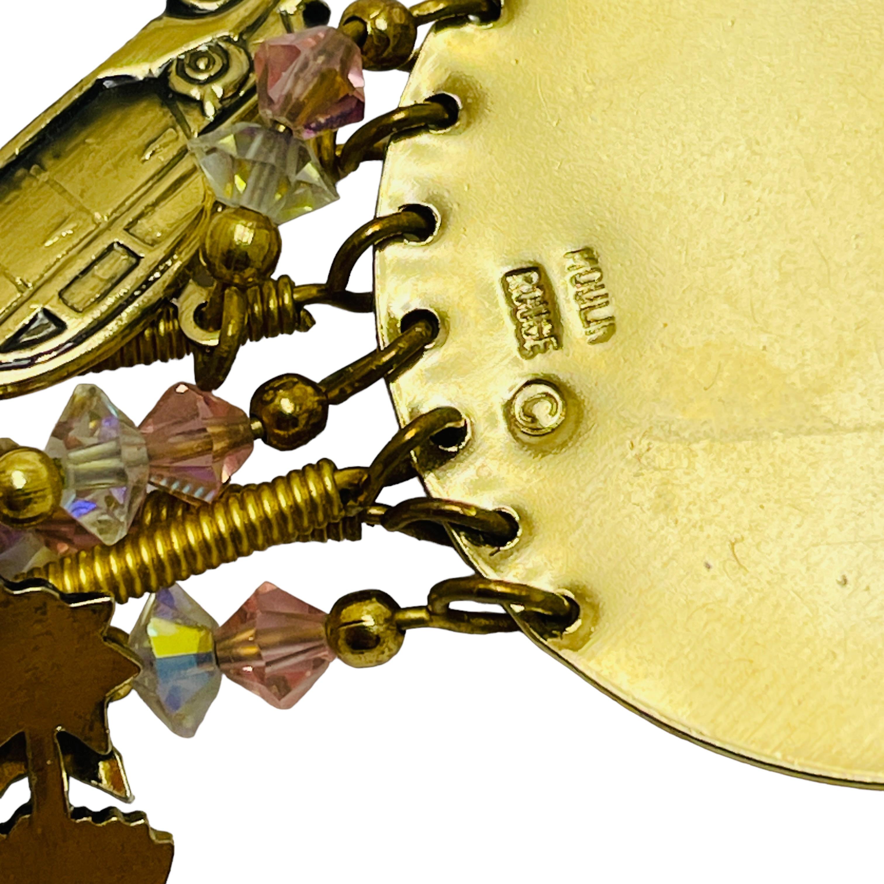 MOULIN ROUGE signed vintage gold enamel rhinestone designer brooch In Good Condition For Sale In Palos Hills, IL
