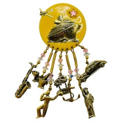 MOULIN ROUGE signierte Vintage Designer-Brosche aus Gold emaillierter Emaille mit Strass