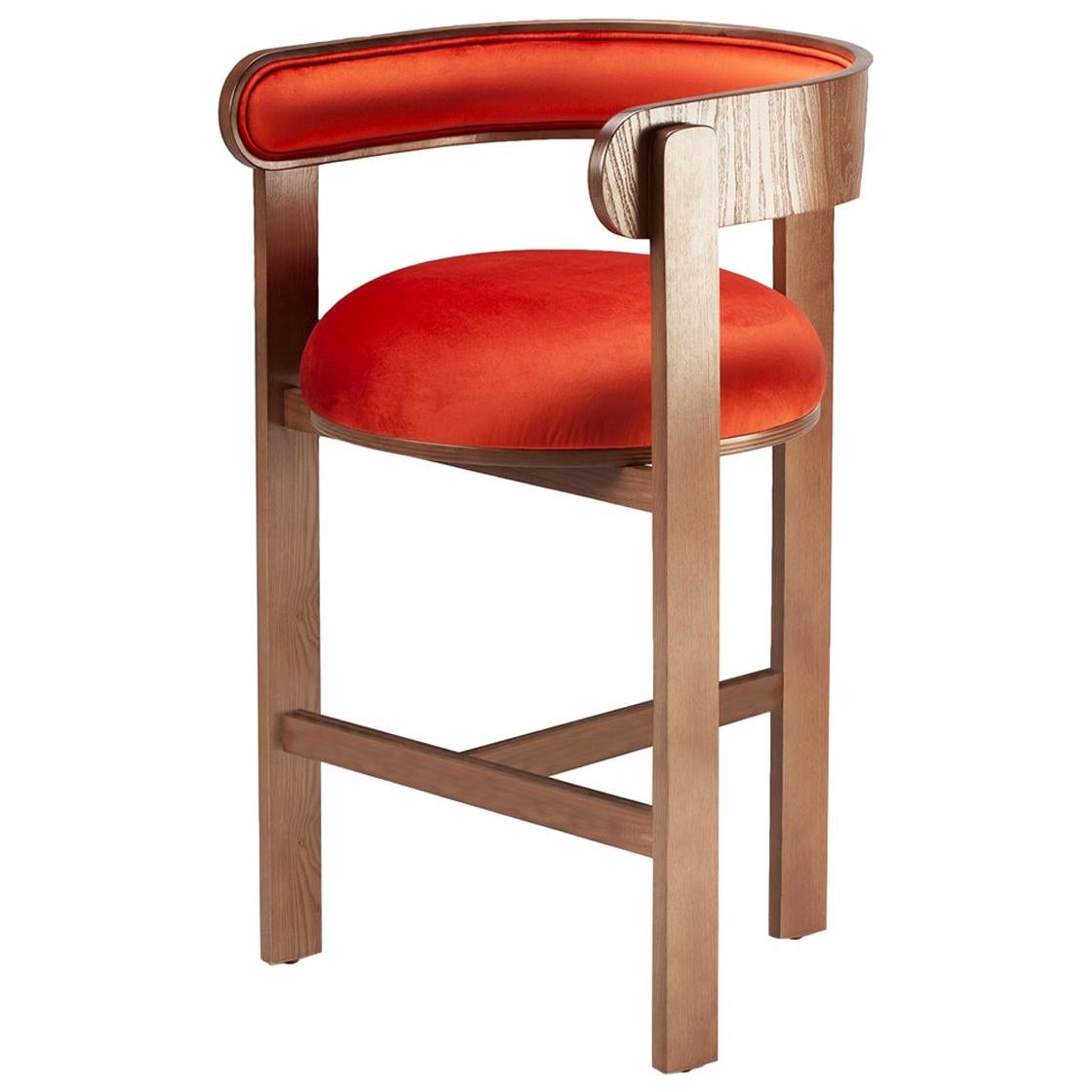 Belle Epoque bent wood Moulin Paprika Velvet Upholstered Bar Chair For Sale