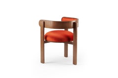 Round shape Bent Wood Moulin Orange Velvet Upholstered Chair