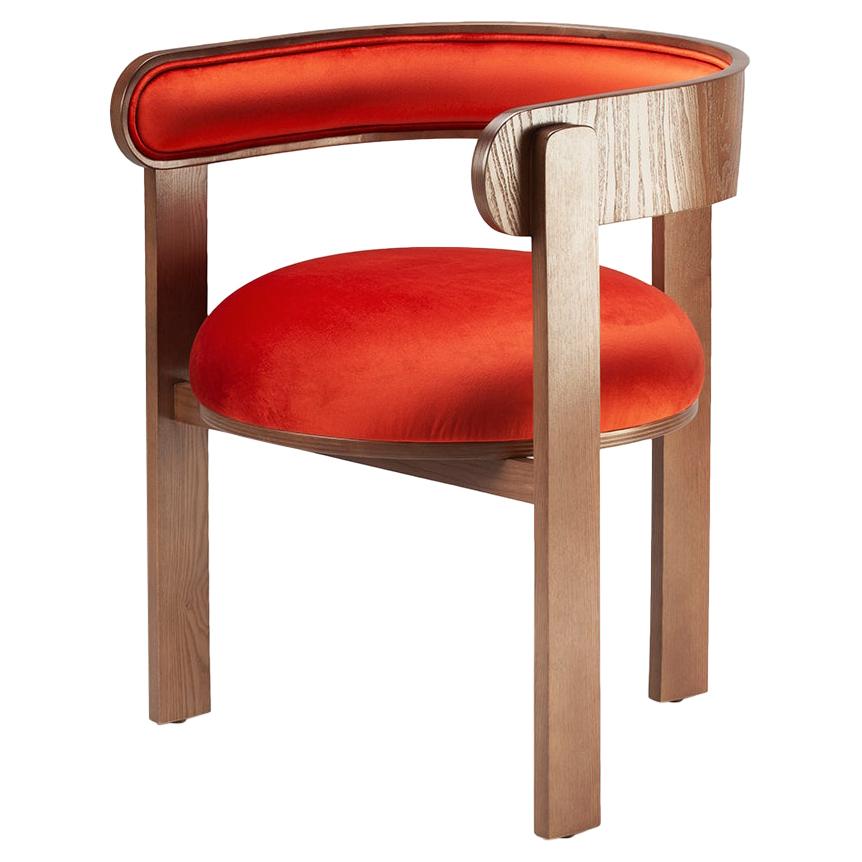 Round shape Bent Wood Moulin Orange Velvet Upholstered Chair