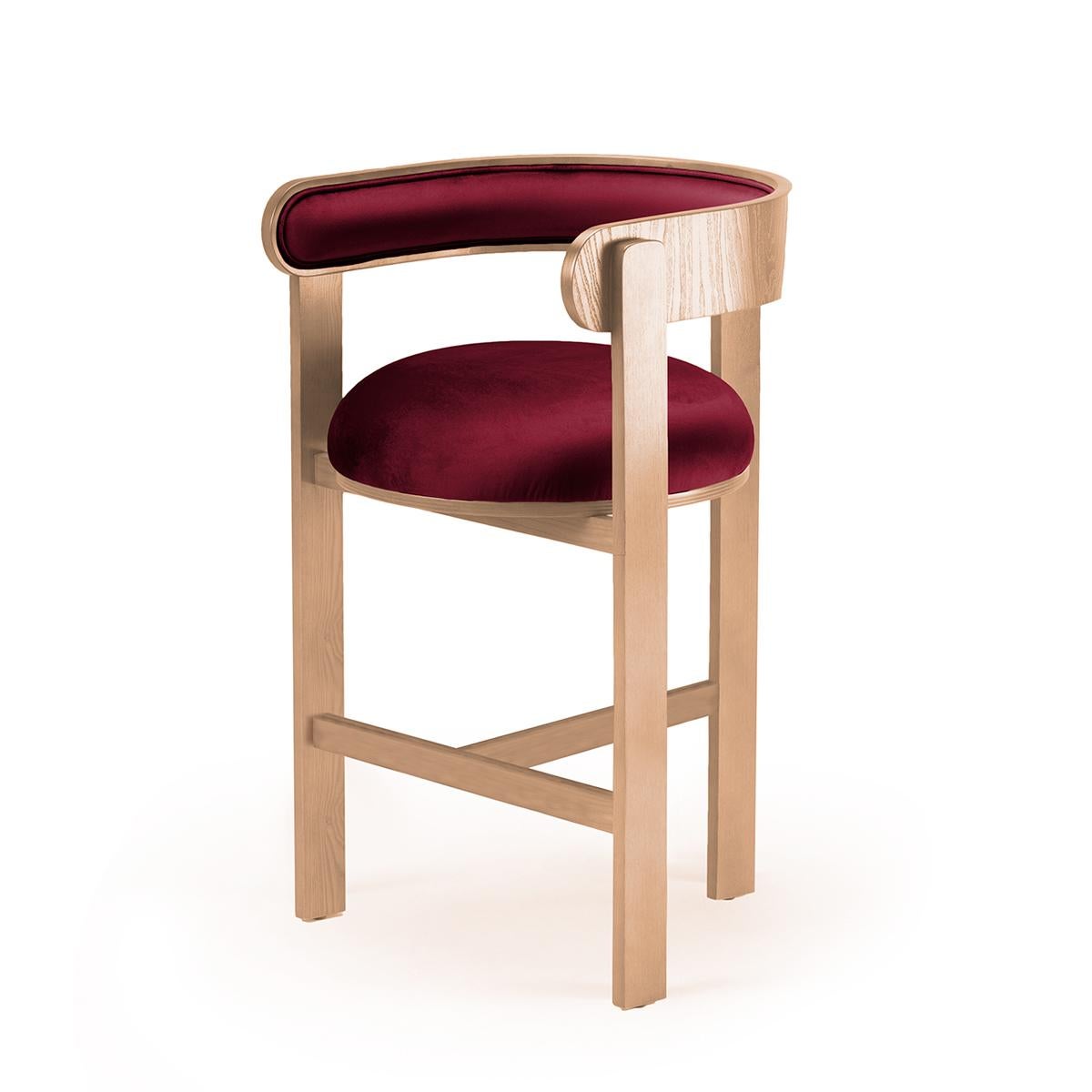 Mid-Century Modern Belle Epoque bent wood Moulin Orange Paprika Velvet Upholstered Counter Chair For Sale