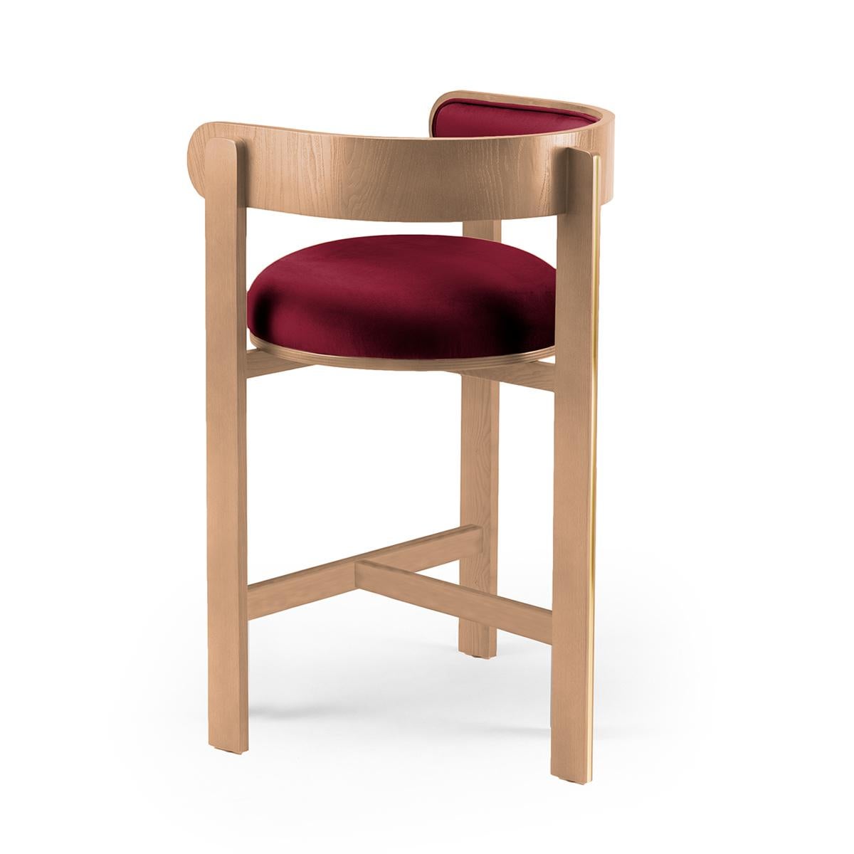 Portuguese Belle Epoque bent wood Moulin Orange Paprika Velvet Upholstered Counter Chair For Sale