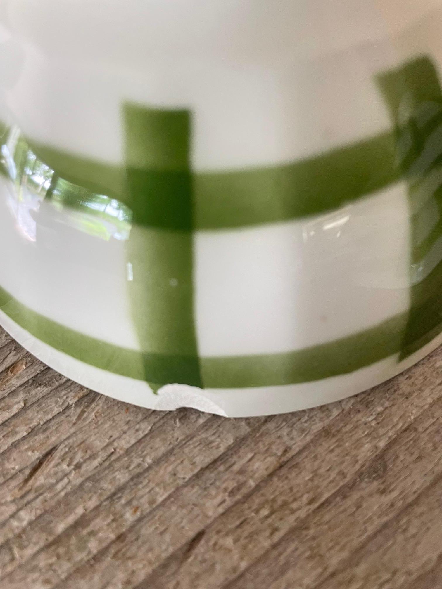 Ceramic Moulins des Loups style green gingham earthenware bowl set For Sale
