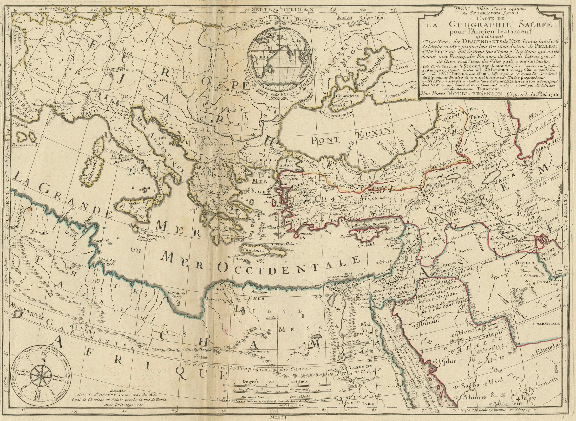 Moullart-Sanson Karte des Heiligen Landes und der heiligen Geographie des Alten Testaments (Papier) im Angebot