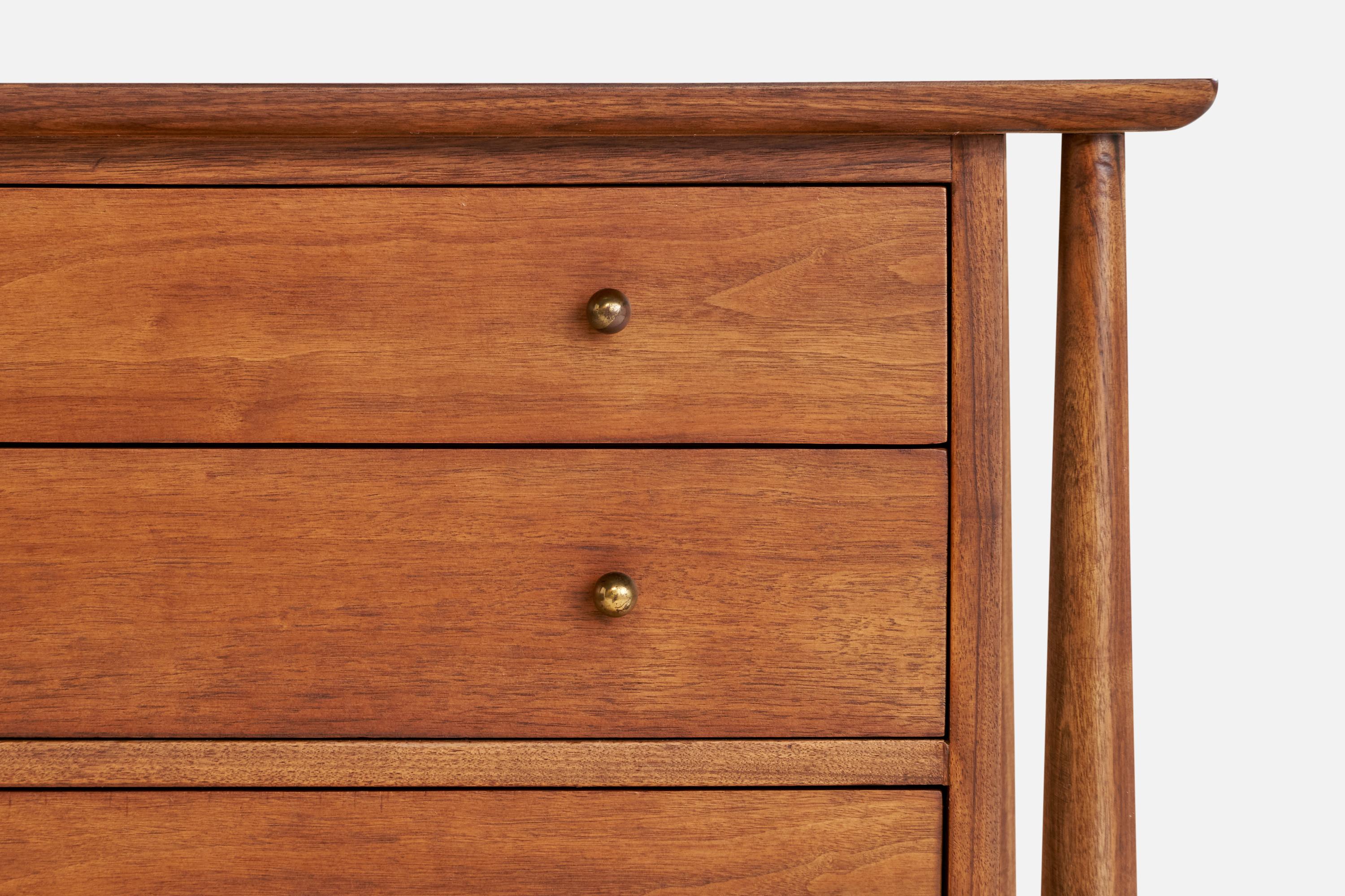 American Mount Airy, Chest of Drawers, Walnut, Brass, USA, 1950s For Sale