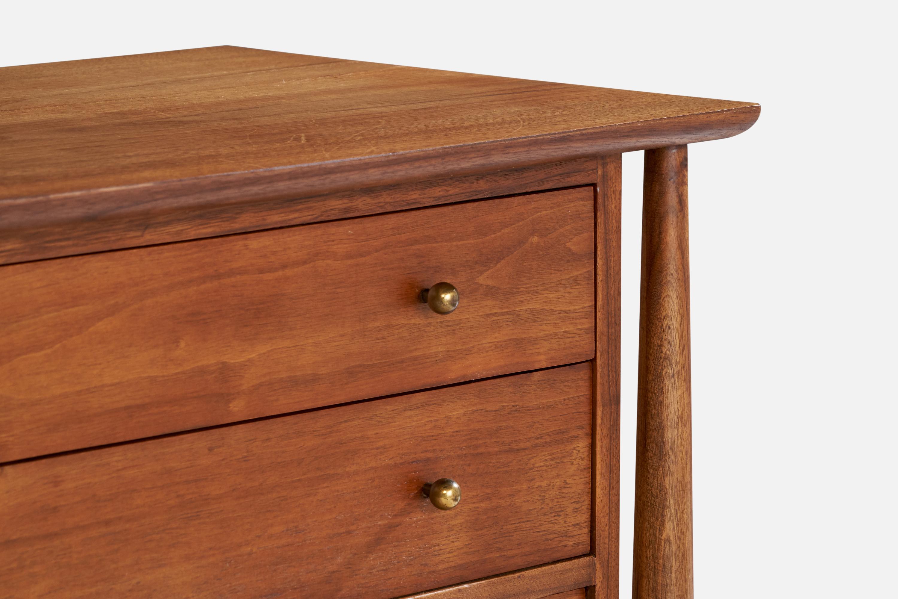 Mount Airy, Chest of Drawers, Walnut, Brass, USA, 1950s In Good Condition For Sale In High Point, NC
