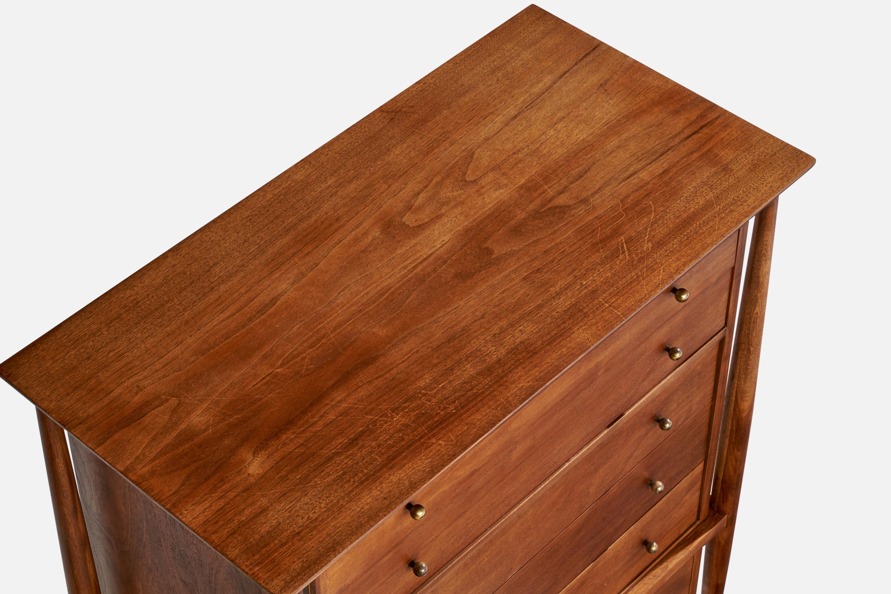 Mount Airy, Chest of Drawers, Walnut, Brass, USA, 1950s For Sale 2