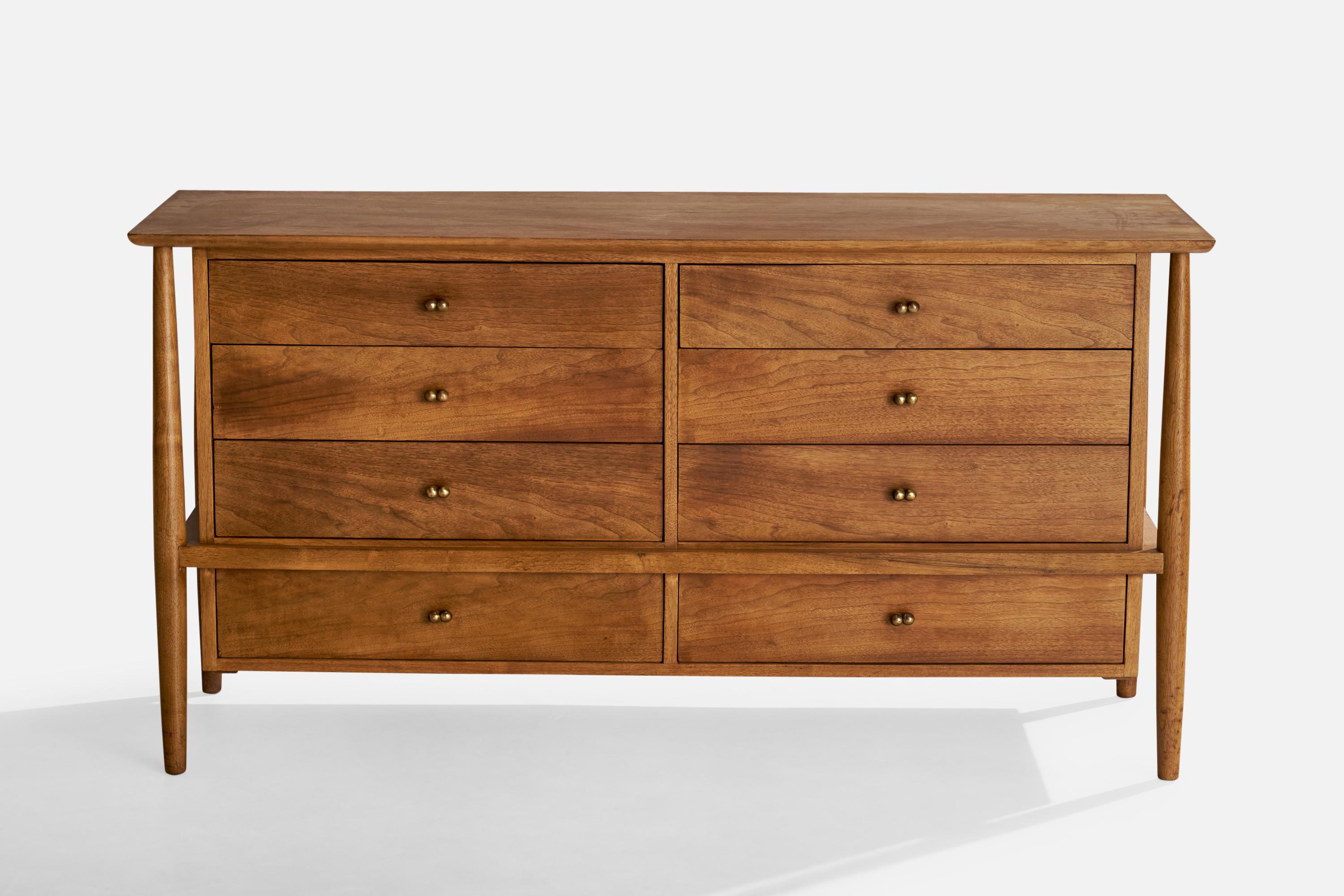 Mid-Century Modern Mount Airy, Dresser, Walnut, Brass, USA, 1950s For Sale