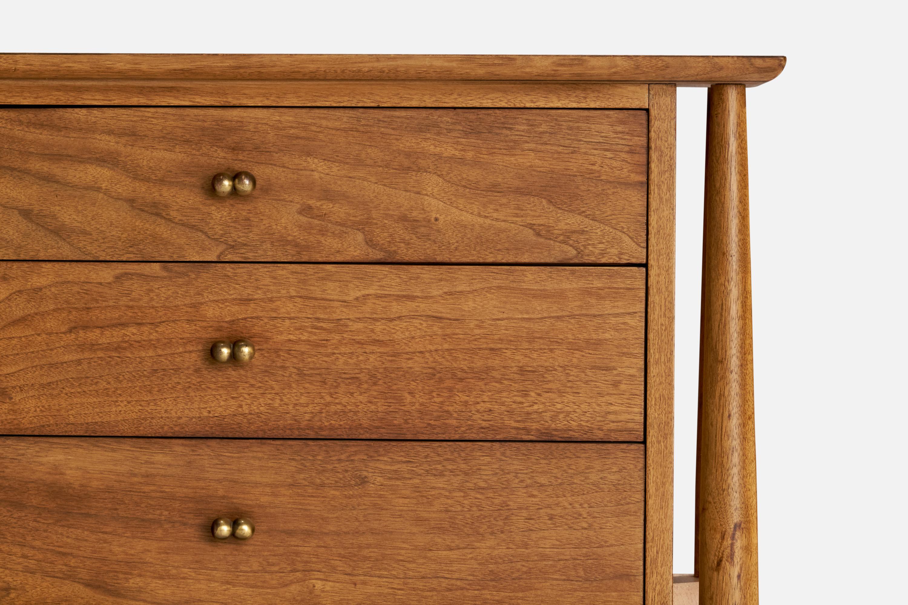 American Mount Airy, Dresser, Walnut, Brass, USA, 1950s For Sale