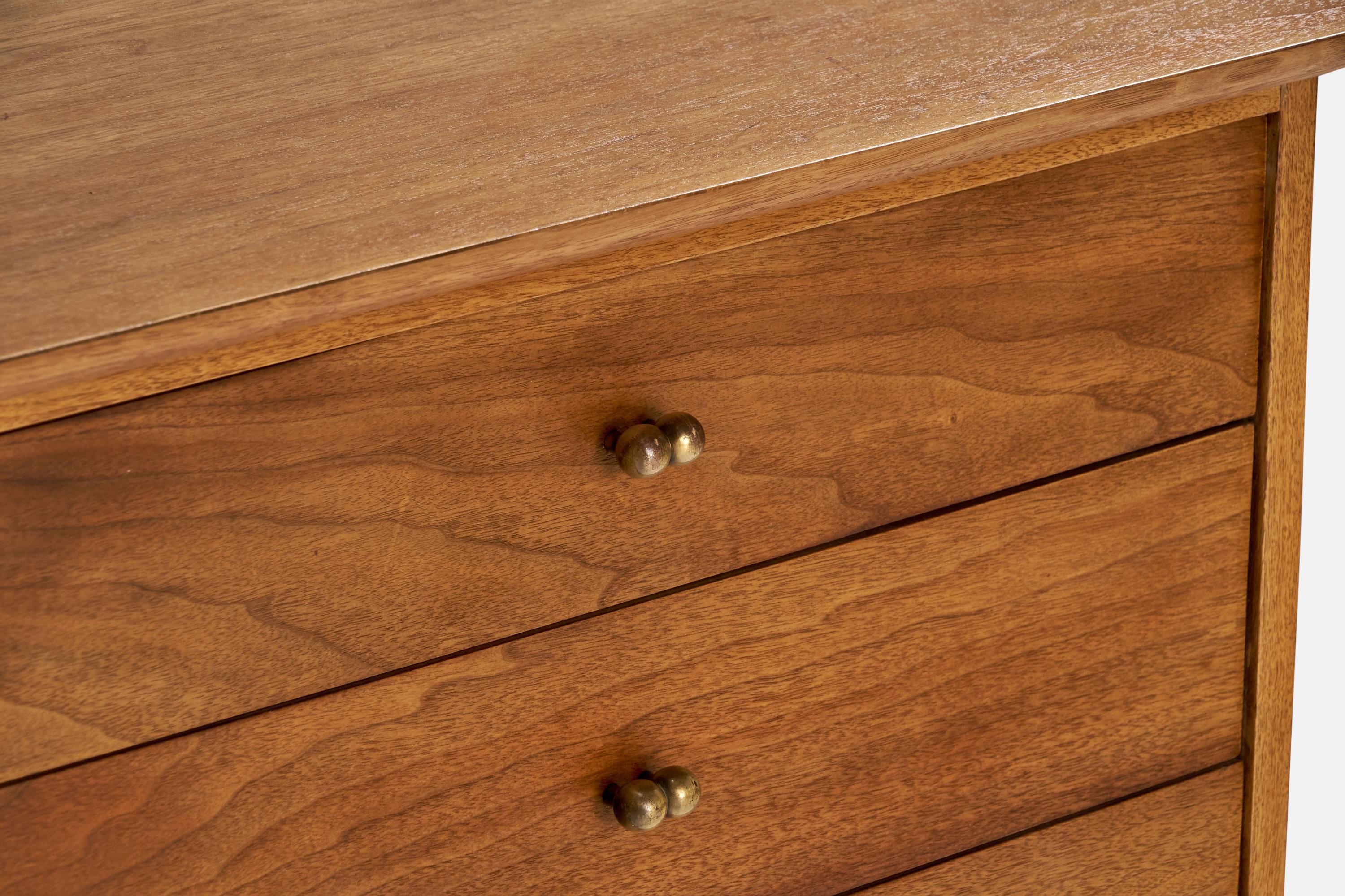 Mount Airy, Dresser, Walnut, Brass, USA, 1950s In Good Condition For Sale In High Point, NC