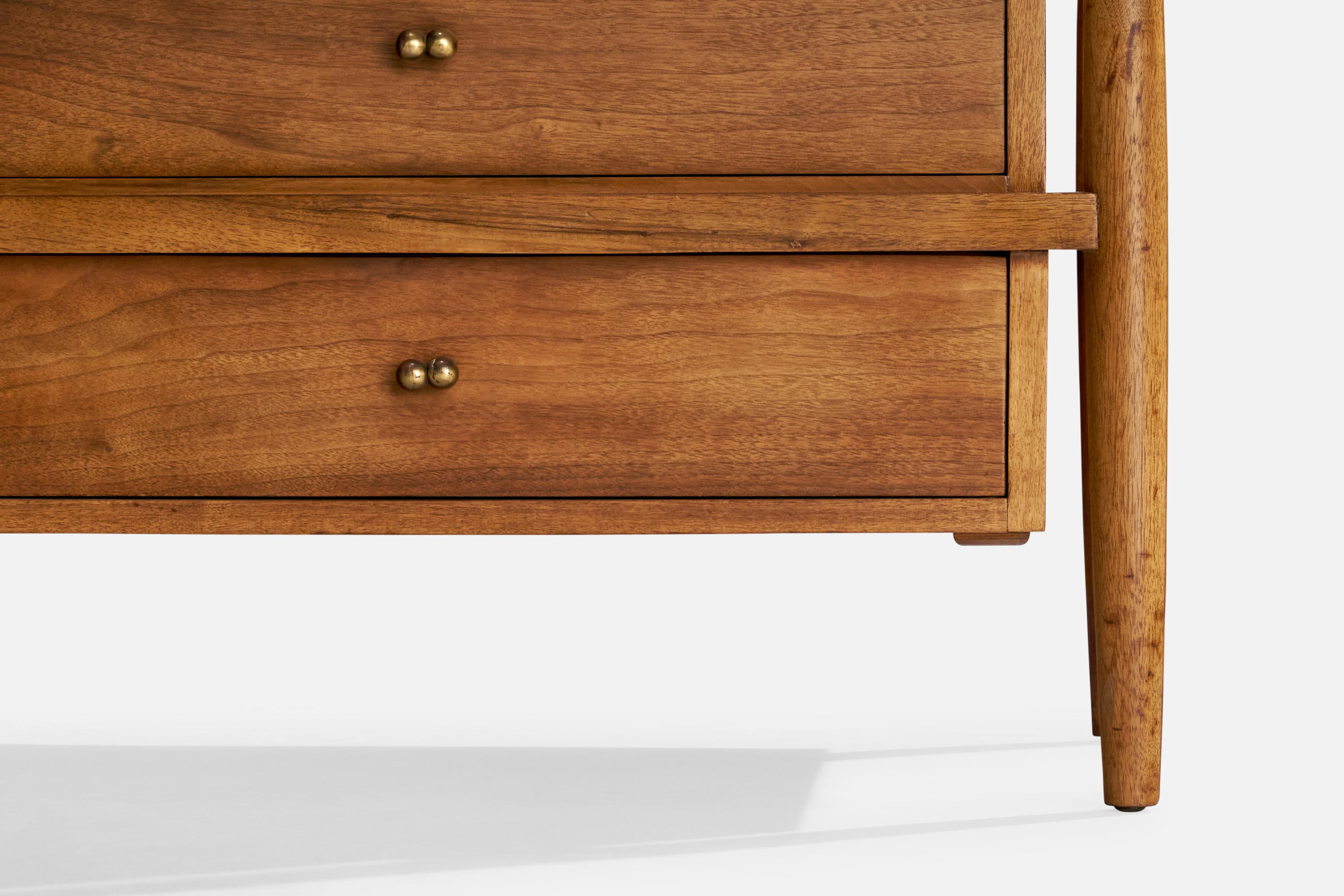 Mid-20th Century Mount Airy, Dresser, Walnut, Brass, USA, 1950s For Sale