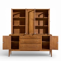 Mount Airy Facade Mid Century Walnut and Brass Credenza and Hutch