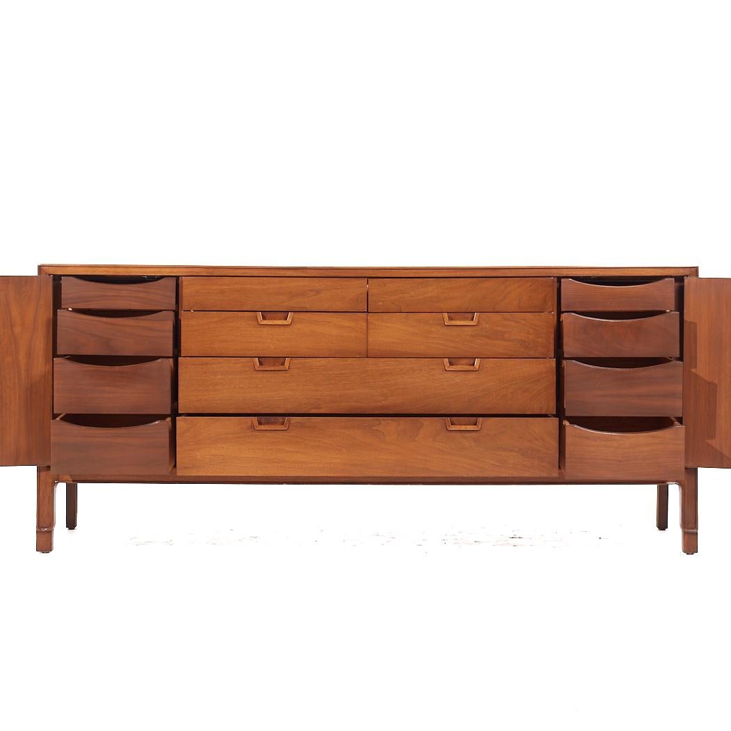 Mount Airy Janus Mid Century Walnut 14 Drawer Lowboy Dresser For Sale 4