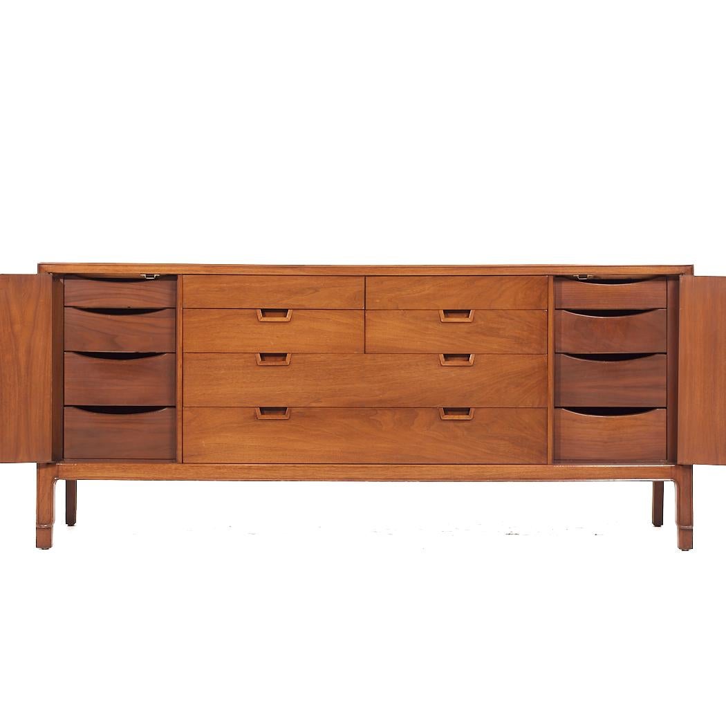 Mount Airy Janus Mid Century Walnut 14 Drawer Lowboy Dresser For Sale 1
