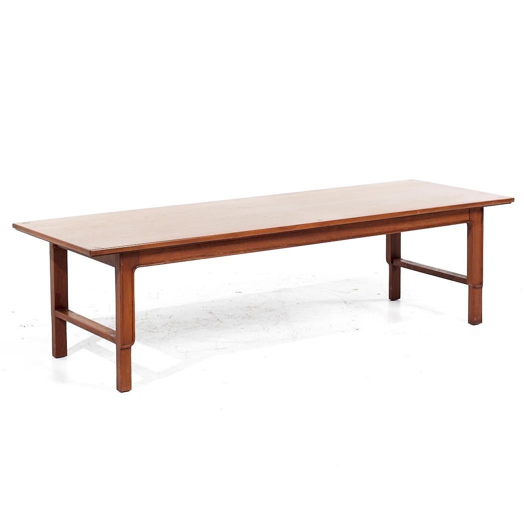 Late 20th Century Mount Airy Janus Mid Century Walnut Bench Coffee Table For Sale