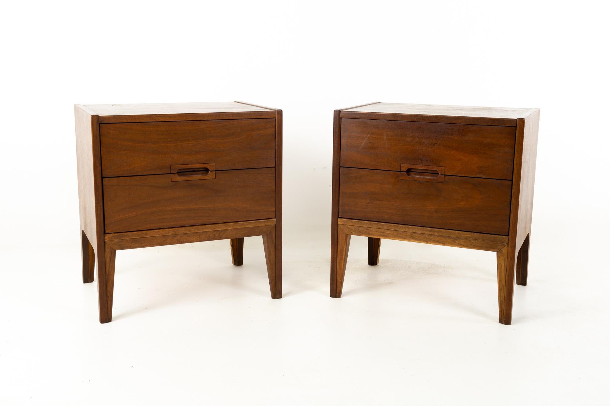 Mount Airy Janus style united midcentury walnut nightstands - Pair
These nightstands are 22 wide x 16 deep x 23.5 inches high

This price includes getting this piece in what we call restored vintage condition. That means the piece is permanently