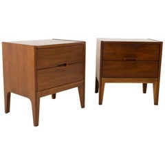 Mount Airy Janus Style United Midcentury Walnut Nightstands, Pair