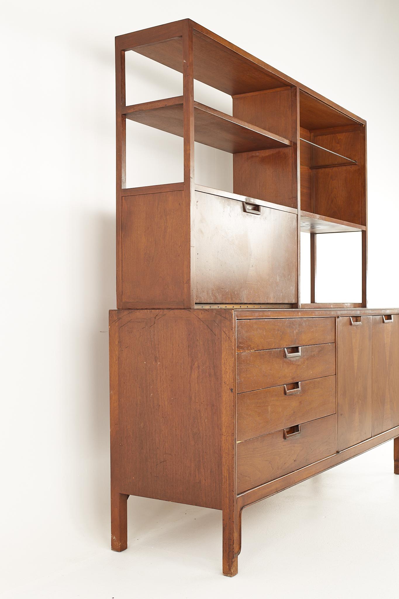 American Mount Airy Mid Century Walnut Buffet with Hutch