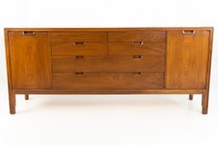 Mount Airy Mid Century Janus Collection 14 Drawer Walnut Lowboy Dresser