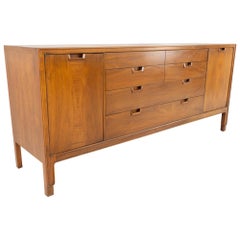 Mount Airy Mid Century Janus Collection 14 Drawer Walnut Lowboy Dresser