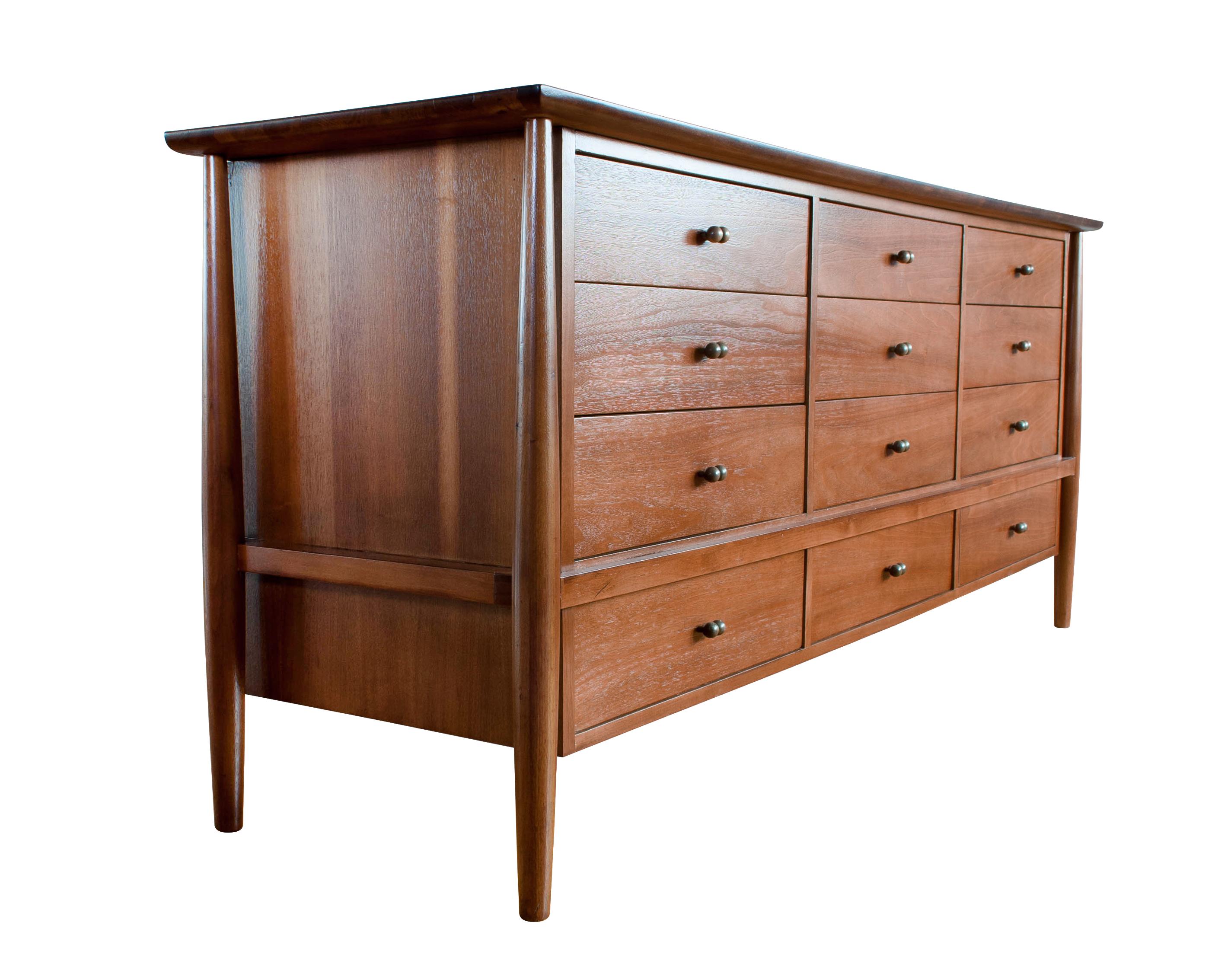 Mid-Century Modern Mount Airy Walnut and Brass Credenza Dresser For Sale
