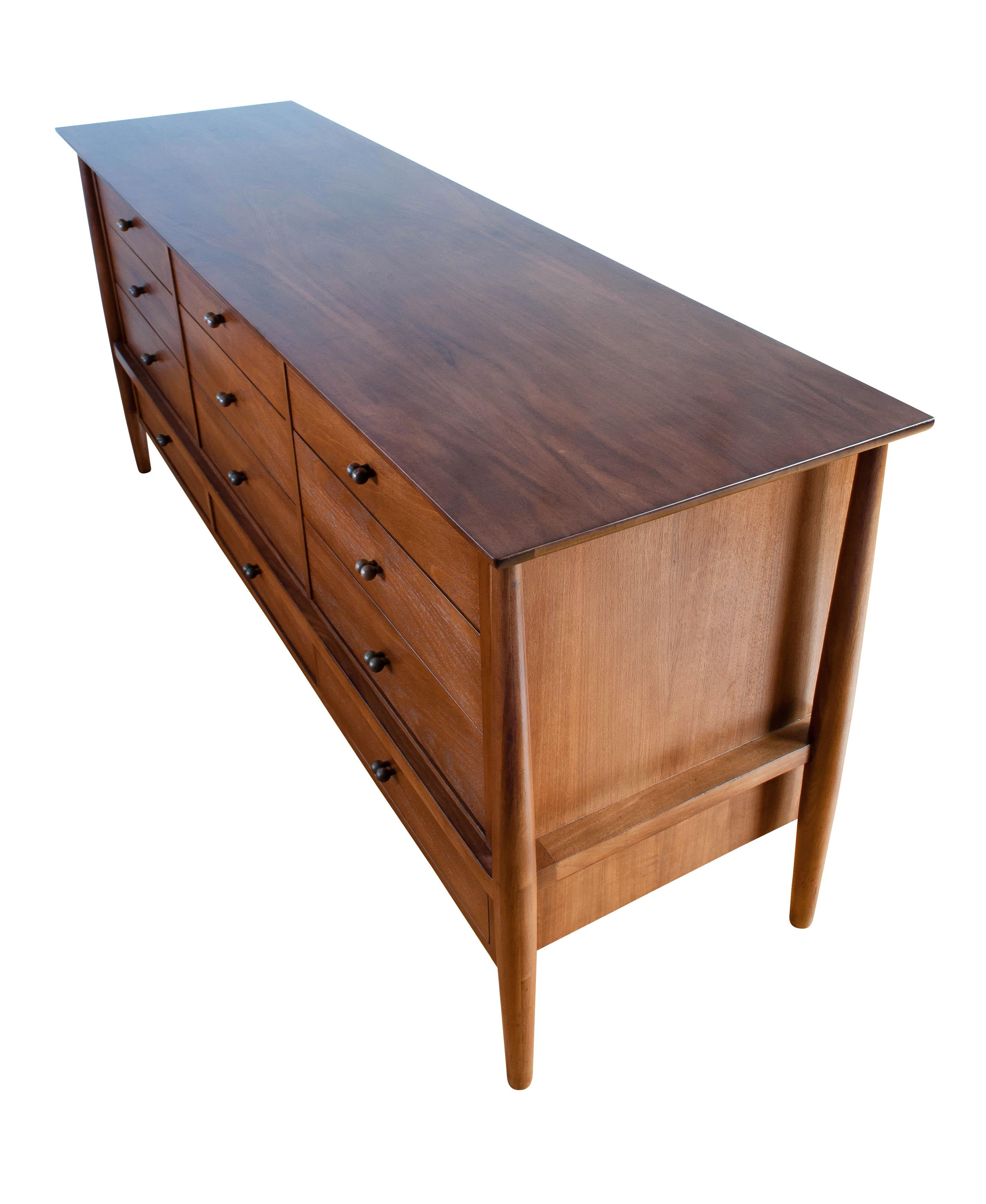 American Mount Airy Walnut and Brass Credenza Dresser For Sale