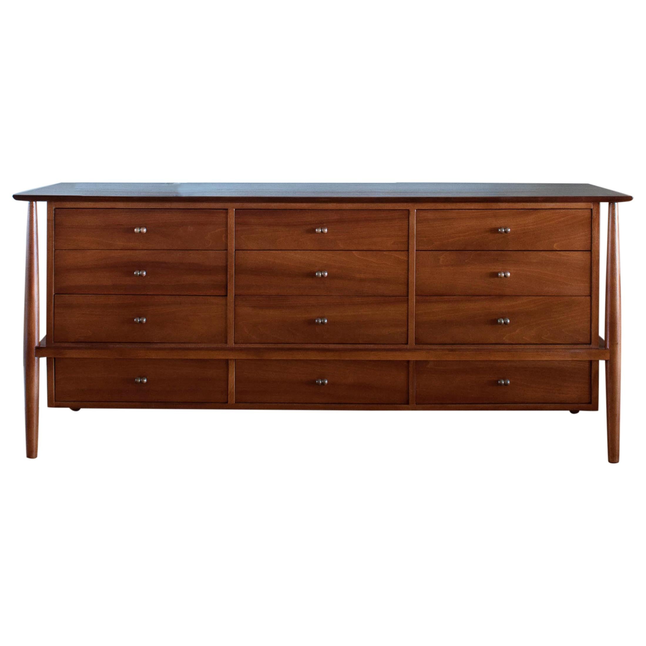 Mount Airy Walnut and Brass Credenza Dresser For Sale