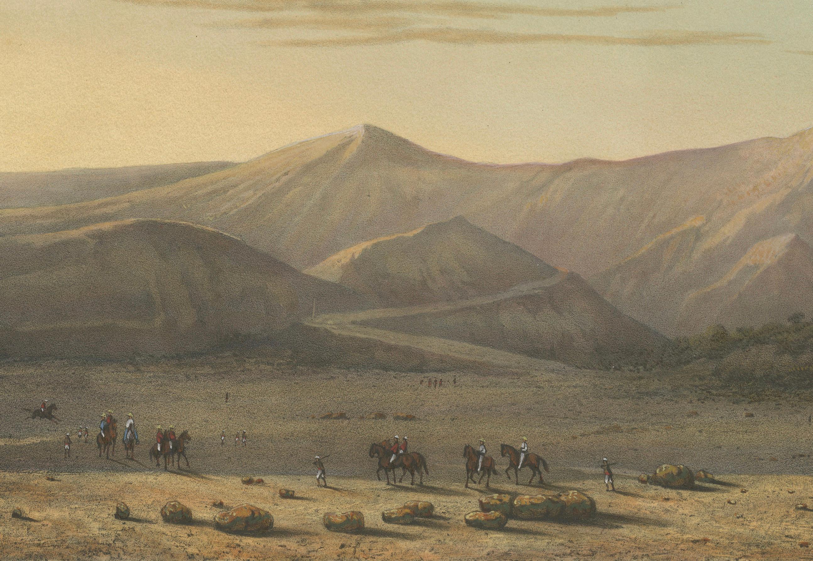 Mount Bromo Volcano Erupting in 1856 – East Java Lithograph, Published 1872 In Good Condition For Sale In Langweer, NL