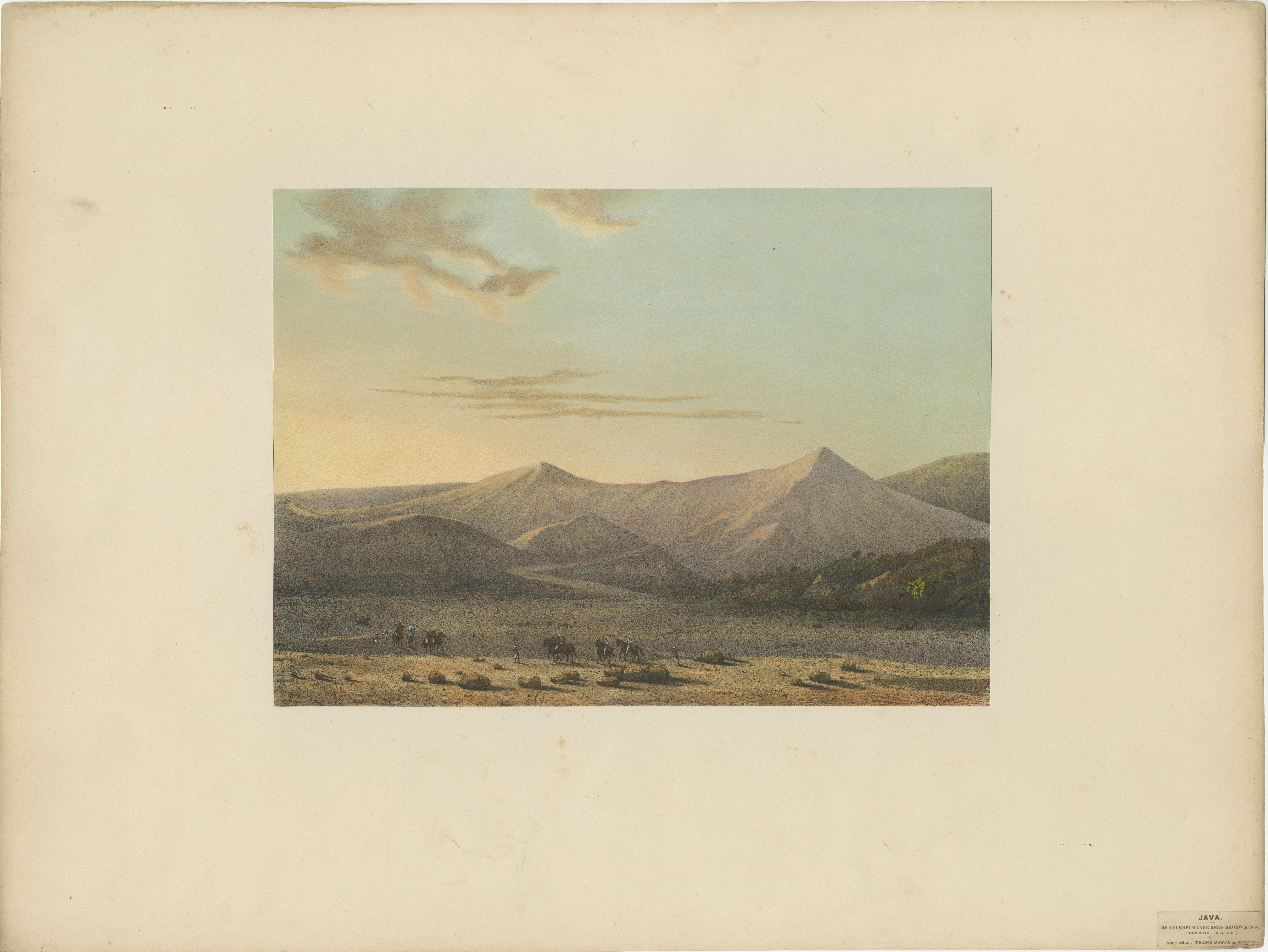Late 19th Century Mount Bromo Volcano Erupting in 1856 – East Java Lithograph, Published 1872 For Sale