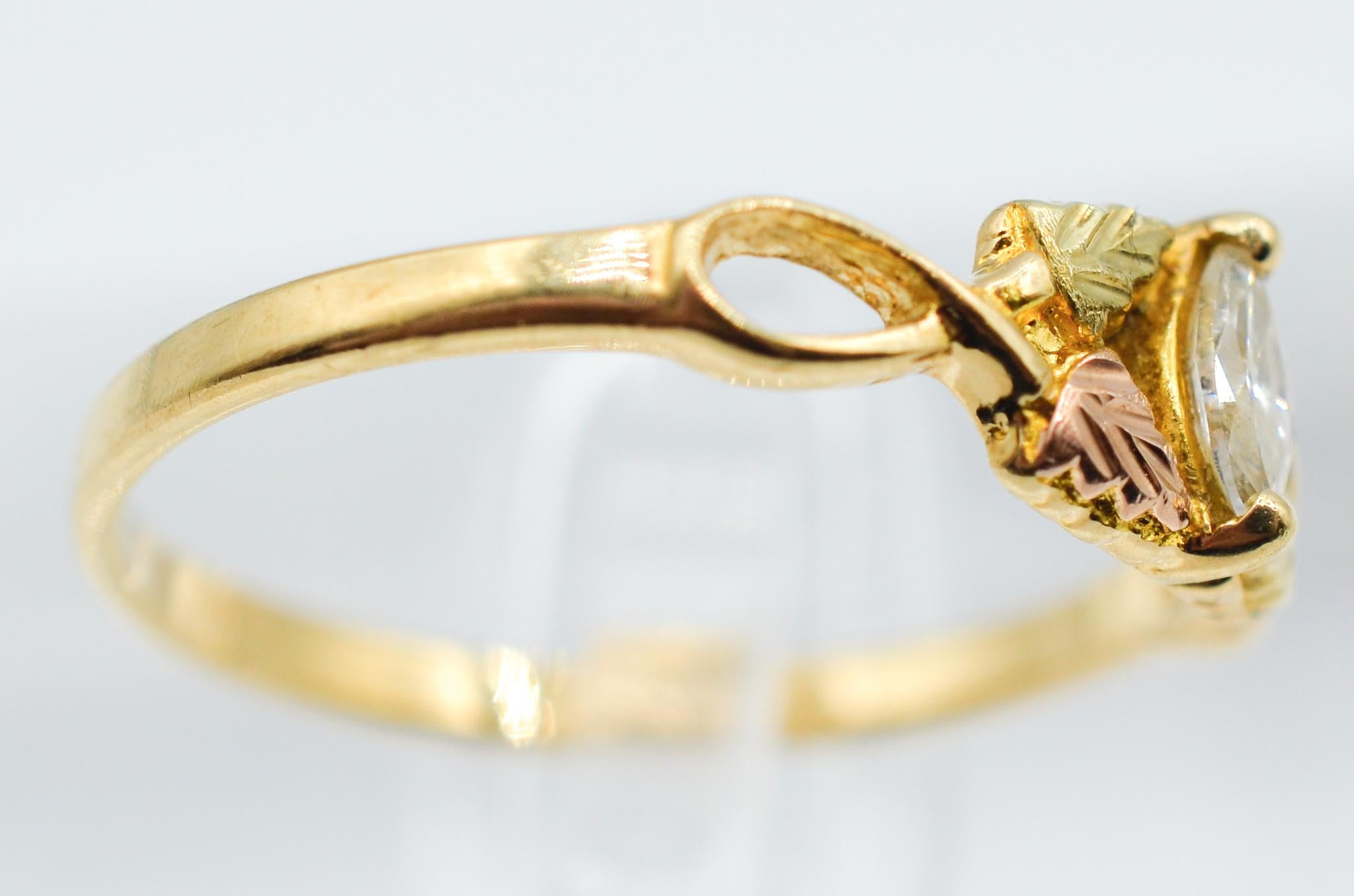 Mount Rushmore Jewelry 10K/12K Schwarze Hügel Gold Marquise Diamantring (Retro)