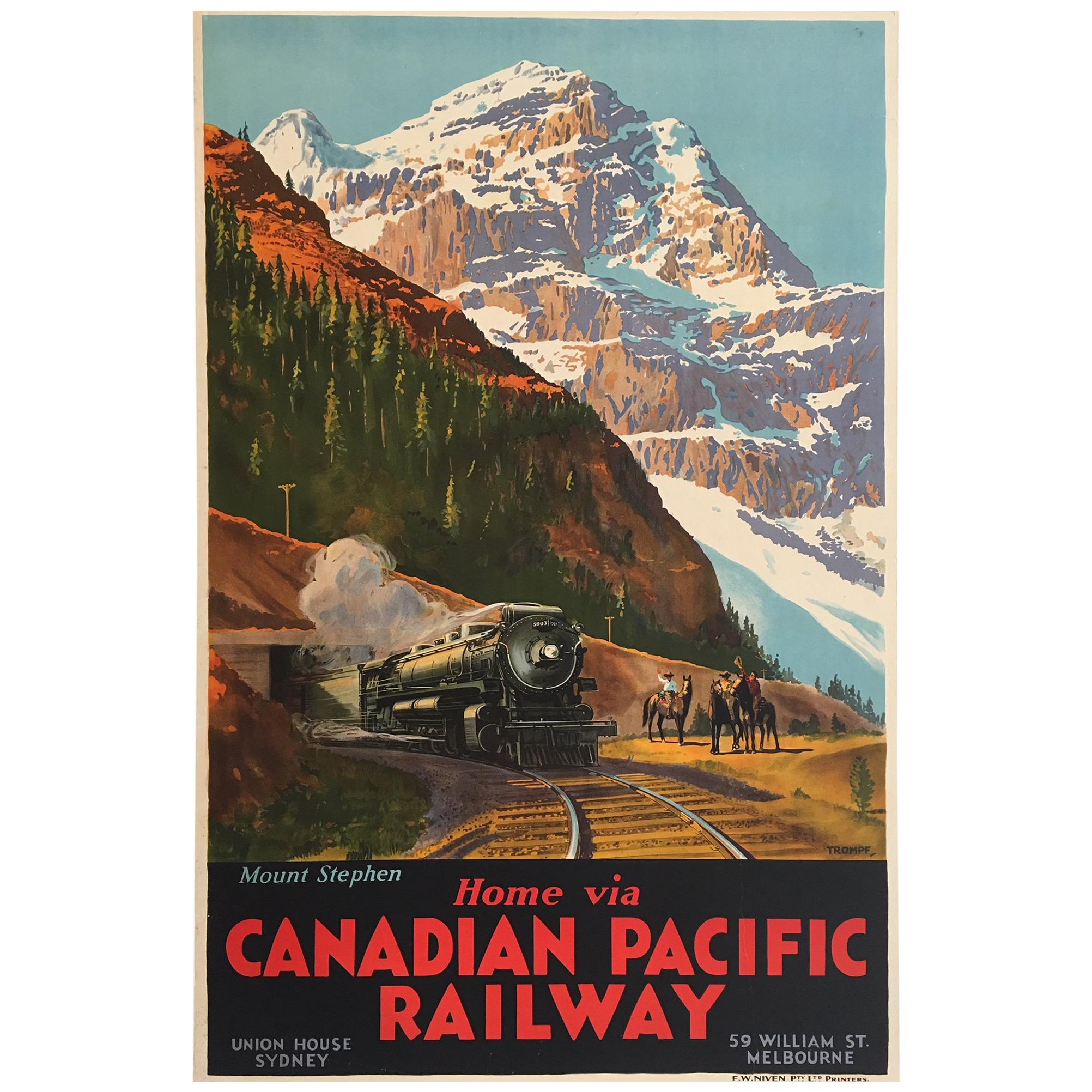 "Mount Stephen Canadian Pacific Railway, " Original Vintage Poster by Trompf