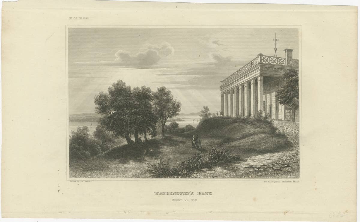 Mount Vernon Washington’s House – Antique Steel Engraving Virginia, 1854