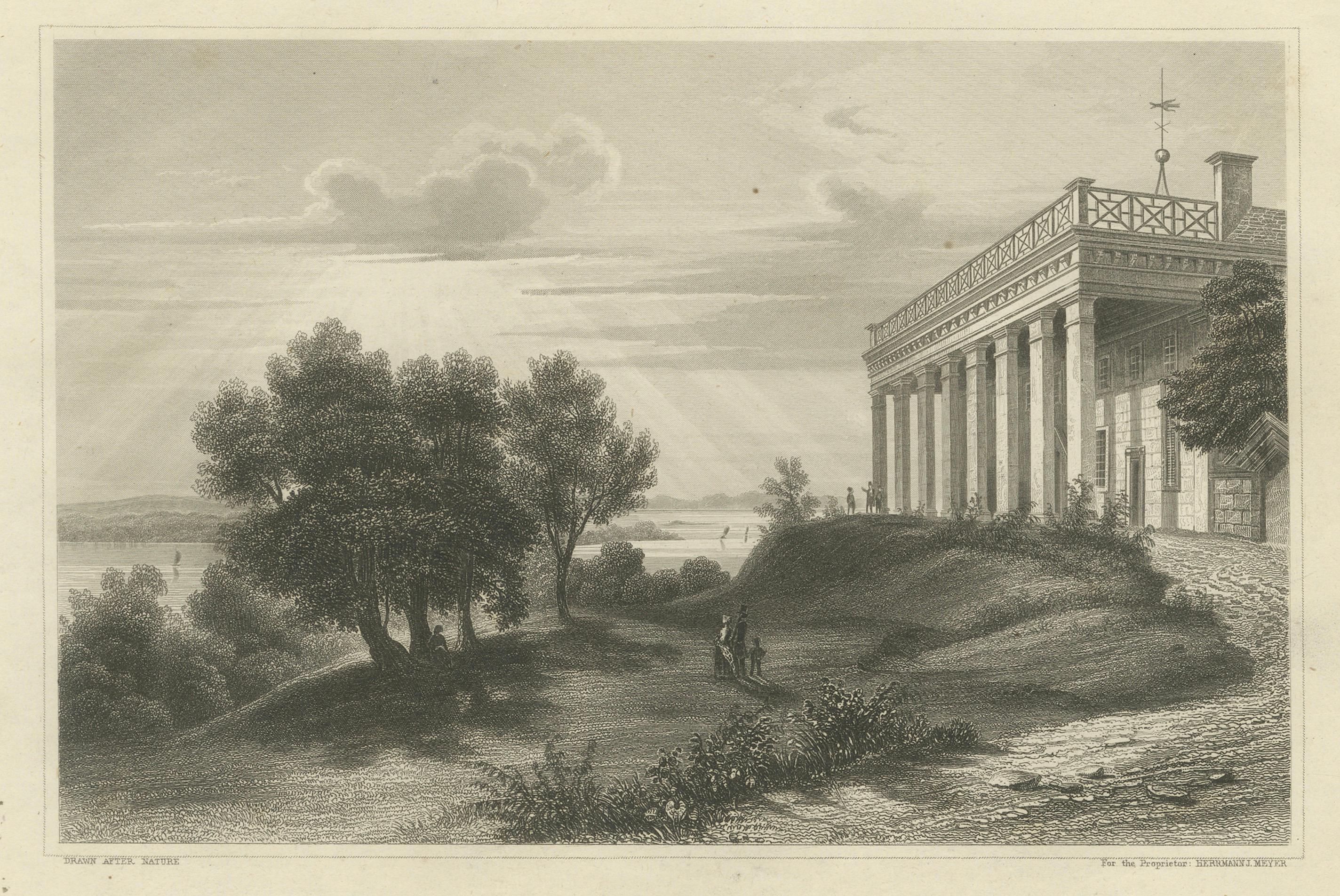 Mount Vernon Washington’s House – Antique Steel Engraving Virginia, 1854