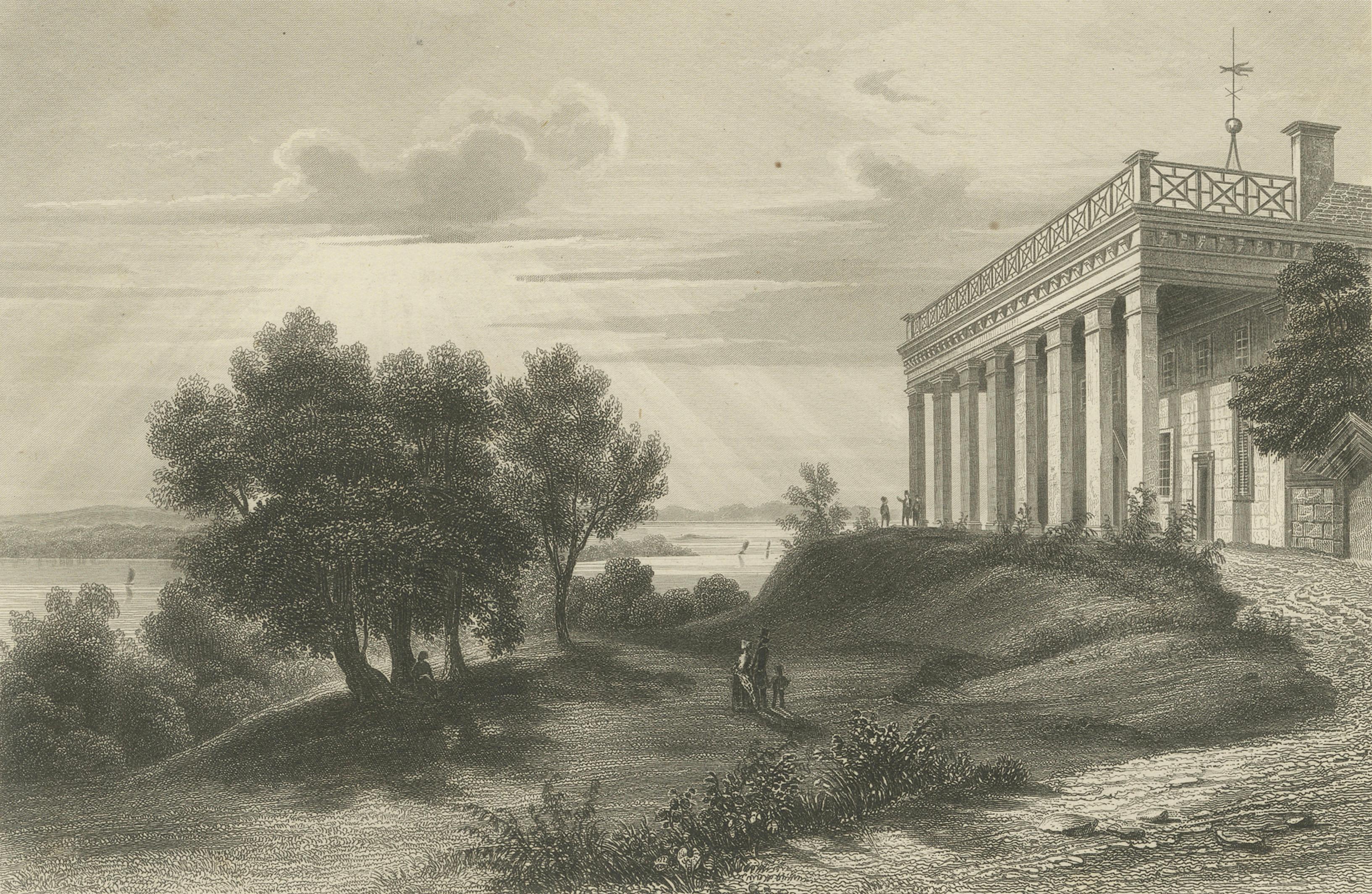 Mount Vernon Washington’s House – Antique Steel Engraving Virginia, 1854